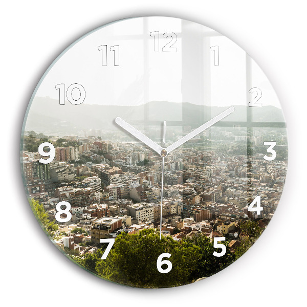 Reloj de pared redondo Vista de Montjuic en Barcelona