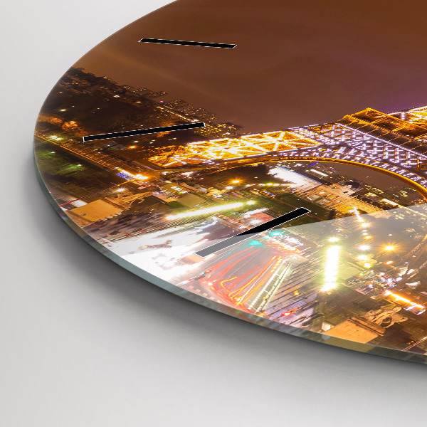 Reloj redondo pared Torre Eiffel iluminada