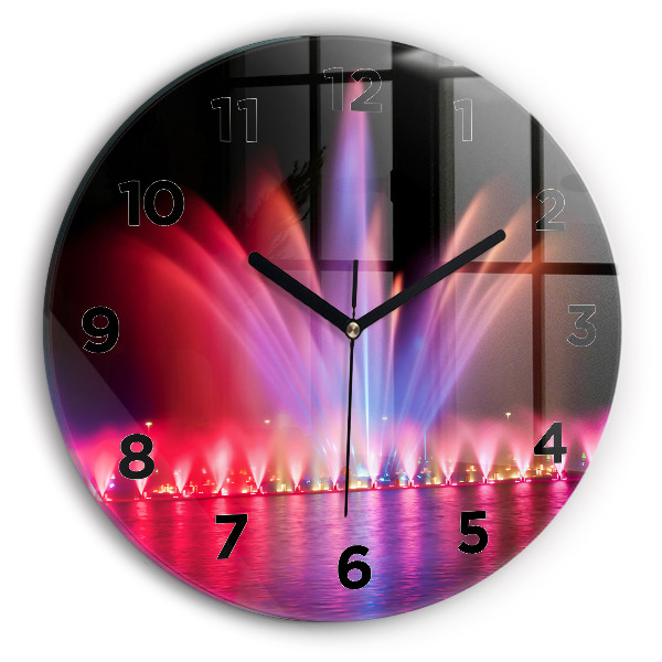 Reloj redondo pared Fuente de Wrocław por la noche