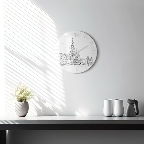 Reloj de pared redondo Boceto de la ciudad vieja de Poznan