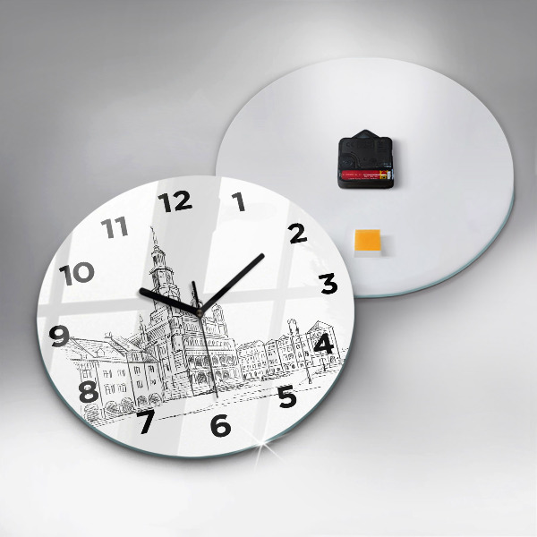 Reloj de pared redondo Boceto de la ciudad vieja de Poznan