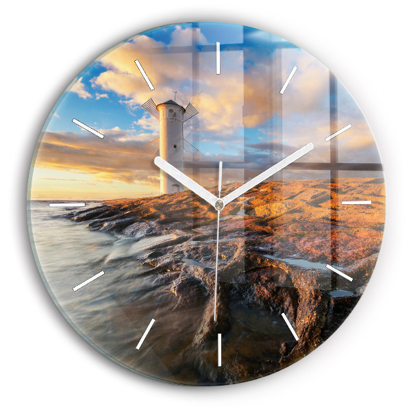 Reloj de cristal redondo Faro y mar Báltico