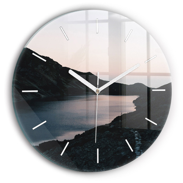 Reloj de cristal redondo Lago y montañas