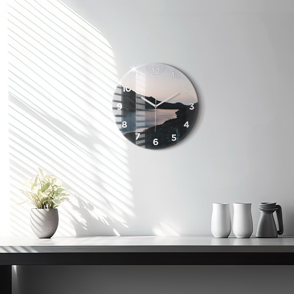 Reloj de cristal redondo Lago y montañas