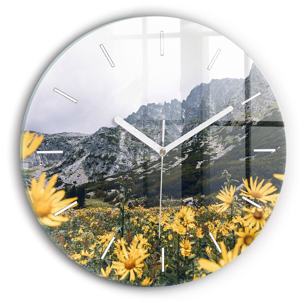 Reloj de pared redondo Pradera de flores en las montañas