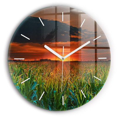 Reloj de cristal redondo Girasoles en un prado