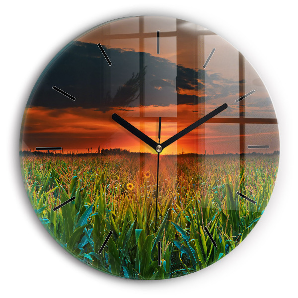 Reloj de cristal redondo Girasoles en un prado