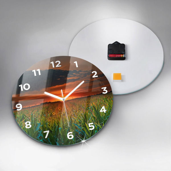 Reloj de cristal redondo Girasoles en un prado