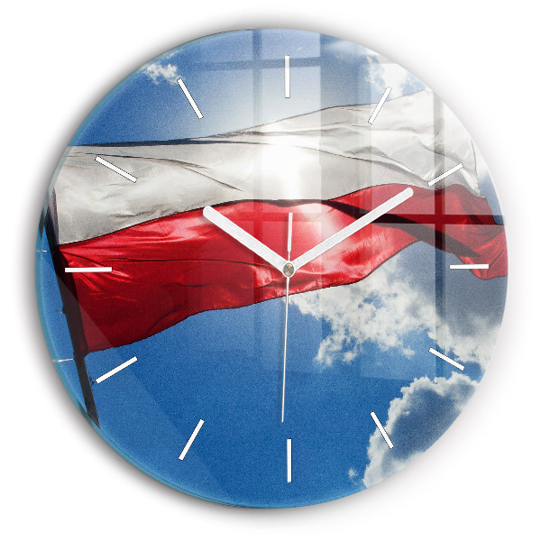 Reloj de pared redondo Bandera polaca contra el cielo