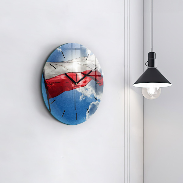 Reloj de pared redondo Bandera polaca contra el cielo