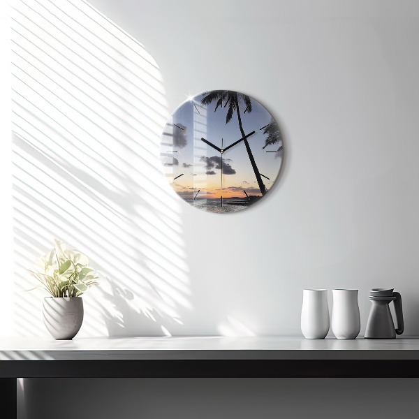 Reloj redondo pared Palmera y amanecer