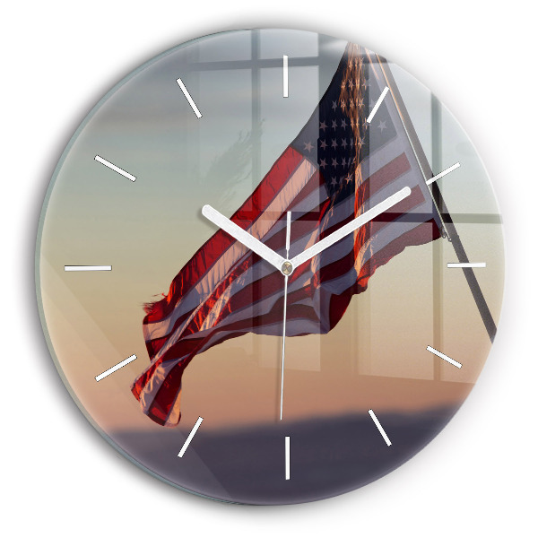 Reloj de pared redondo La bandera estadounidense ondeando