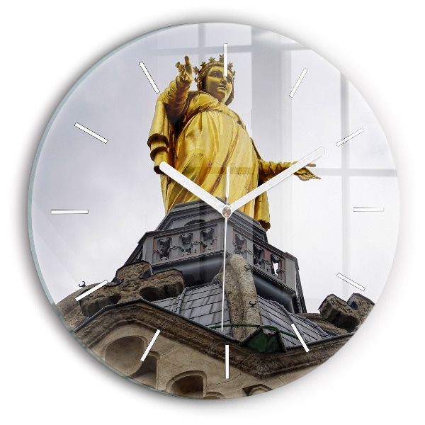 Reloj redondo pared Estatua de Nuestra Señora en Lyon