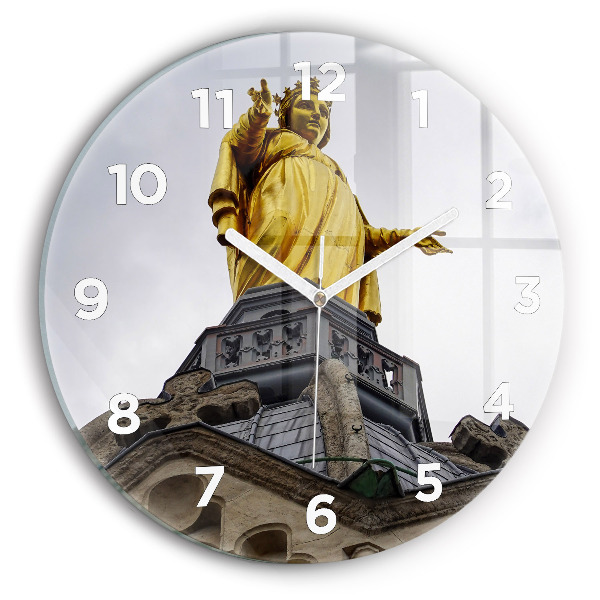 Reloj redondo pared Estatua de Nuestra Señora en Lyon