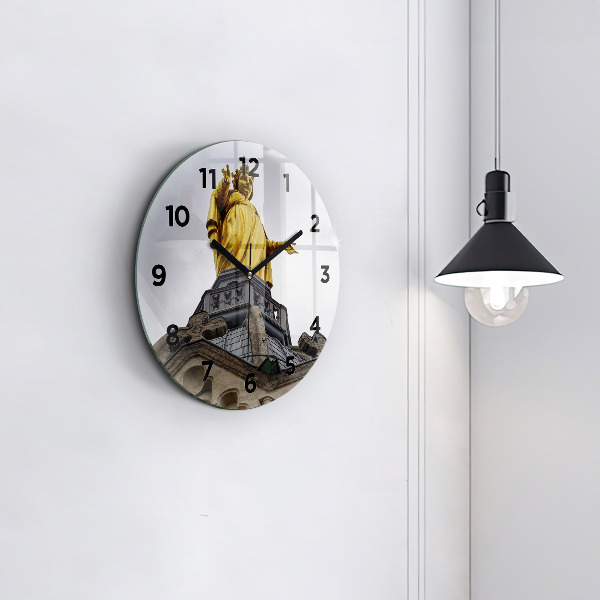 Reloj redondo pared Estatua de Nuestra Señora en Lyon