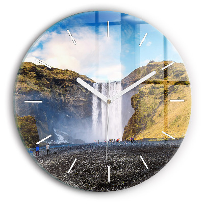 Reloj de cristal redondo Cascada en Islandia