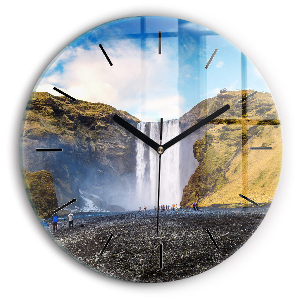 Reloj de cristal redondo Cascada en Islandia