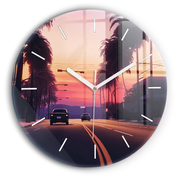 Reloj de cristal redondo Puesta de sol en Los Ángeles