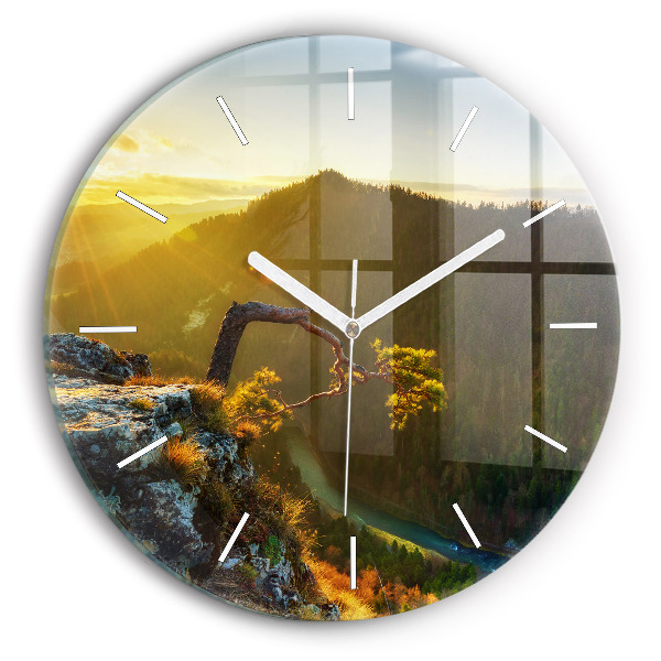 Reloj de pared redondo Puesta de sol sobre montañas