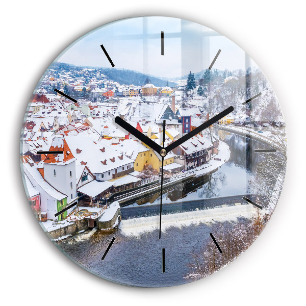 Reloj de pared redondo Panorama de una ciudad en invierno