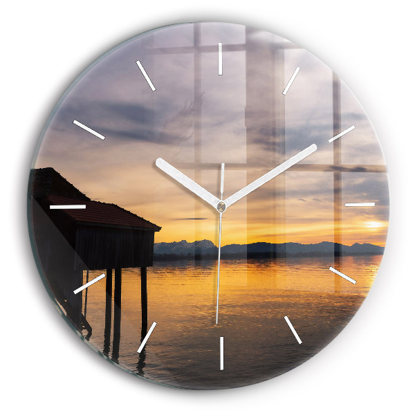Reloj redondo pared Puesta de sol sobre un lago