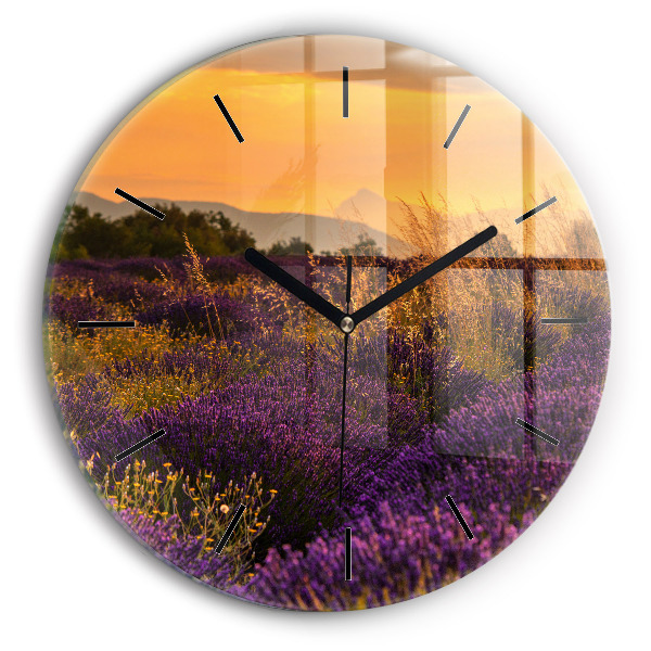 Reloj de cristal redondo Pradera de lavanda Francia
