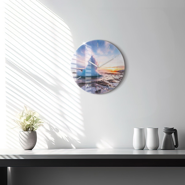 Reloj de cristal redondo Géiser en la isla de Islandia