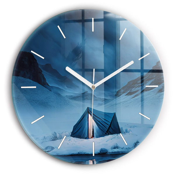 Reloj de cristal redondo Tienda de campaña en las montañas de Islandia