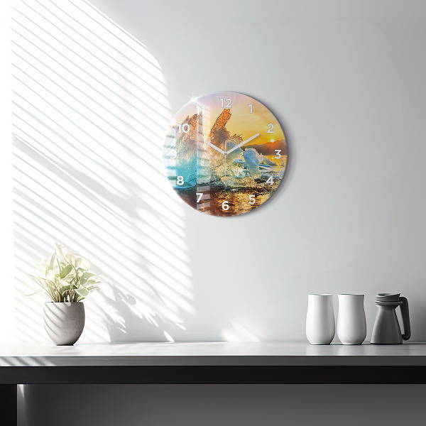 Reloj de pared redondo Iceberg y amanecer