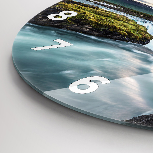 Reloj de cristal redondo Paisaje con cascada