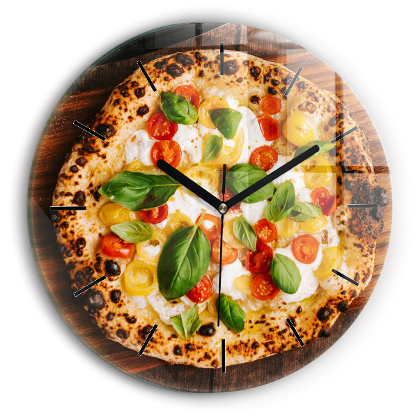 Reloj de cristal redondo Pizza italiana