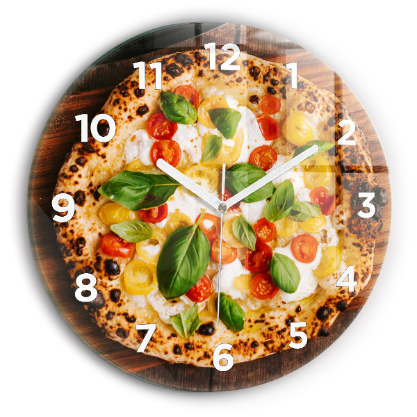 Reloj de cristal redondo Pizza italiana