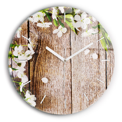 Reloj de cristal redondo Flores sobre madera