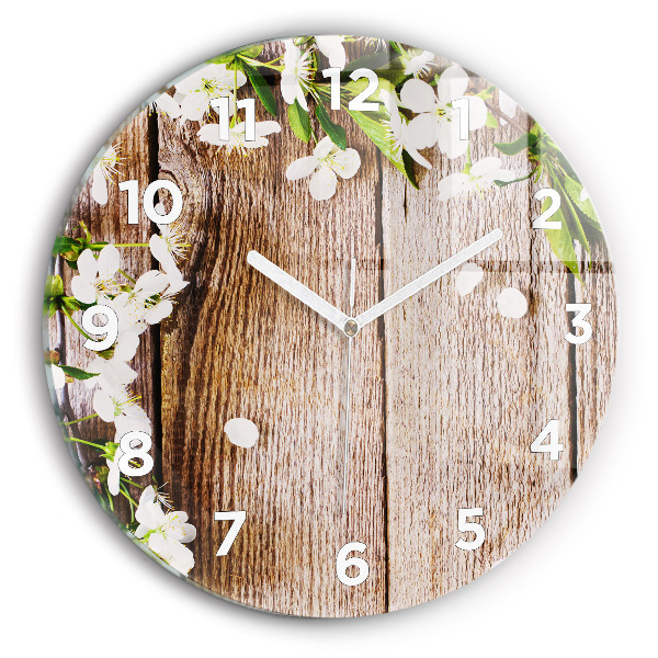 Reloj de cristal redondo Flores sobre madera