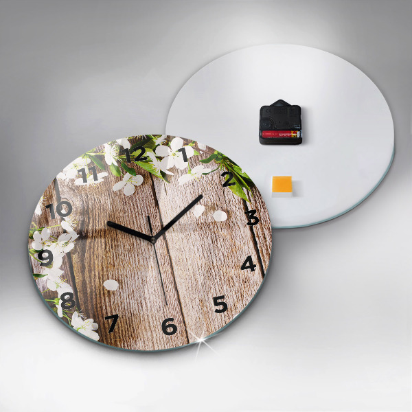 Reloj de cristal redondo Flores sobre madera