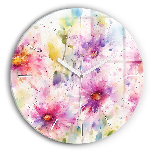 Reloj de cristal redondo Flores pintadas
