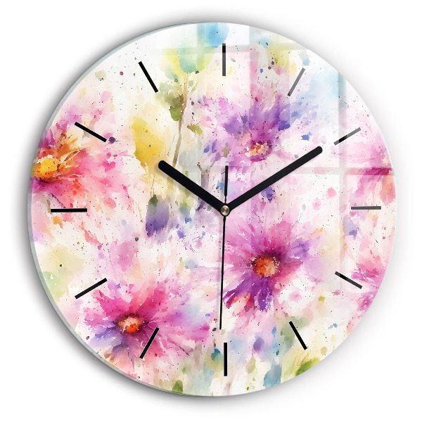 Reloj de cristal redondo Flores pintadas