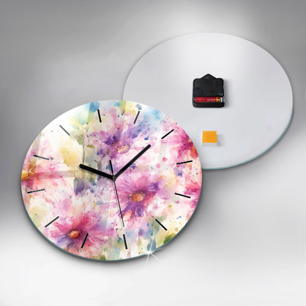 Reloj de cristal redondo Flores pintadas