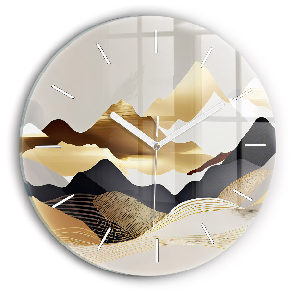 Reloj de pared redondo Abstractas montañas doradas