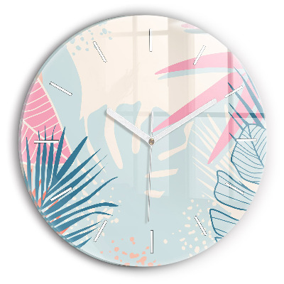 Reloj de cristal redondo Hojas pastel