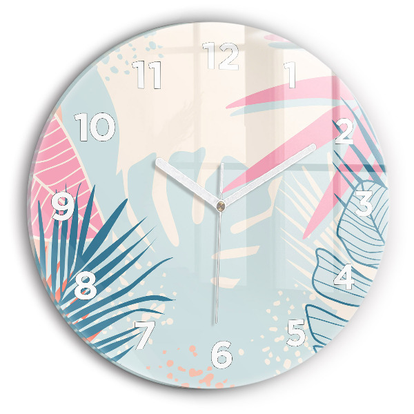 Reloj de cristal redondo Hojas pastel