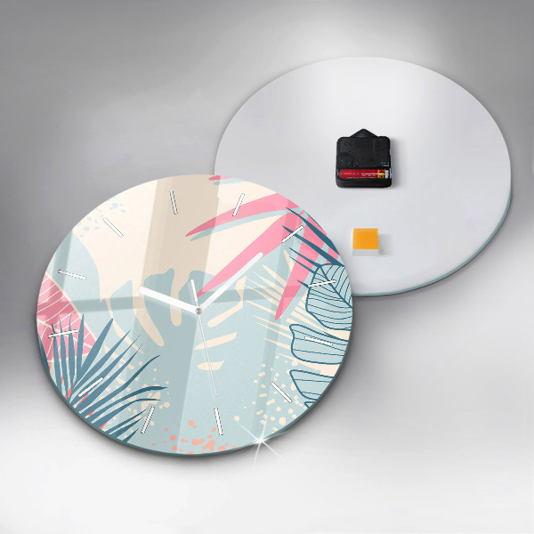 Reloj de cristal redondo Hojas pastel
