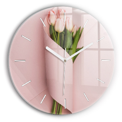 Reloj de cristal redondo Ramo de flores de tulipán