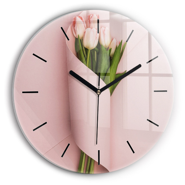 Reloj de cristal redondo Ramo de flores de tulipán
