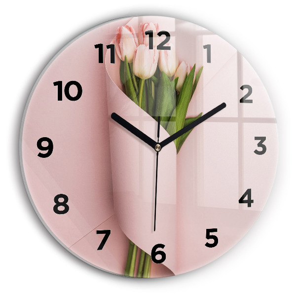 Reloj de cristal redondo Ramo de flores de tulipán
