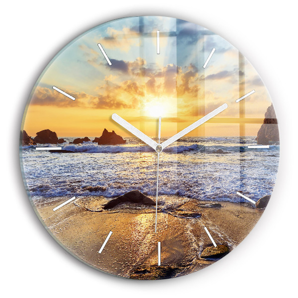 Reloj de cristal redondo Puesta de sol en la playa