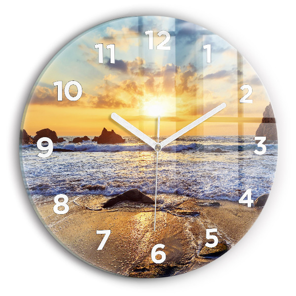 Reloj de cristal redondo Puesta de sol en la playa
