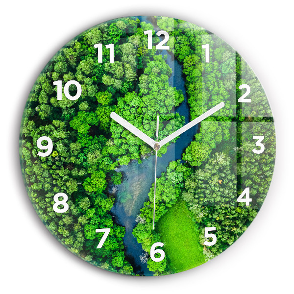 Reloj de cristal redondo Río en el bosque