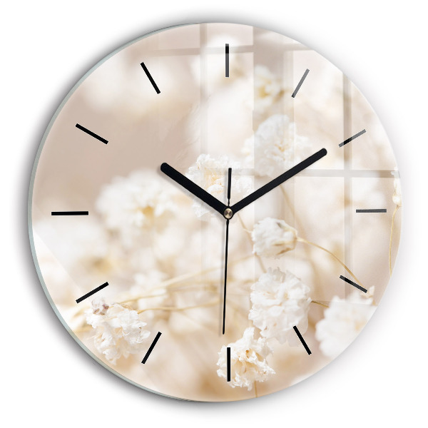 Reloj de cristal redondo Pequeñas flores blancas