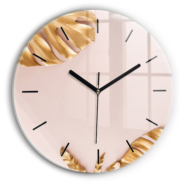 Reloj de pared redondo Hojas tropicales doradas